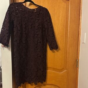 LOFT Lace Long Sleeve Dress in Rich Plum